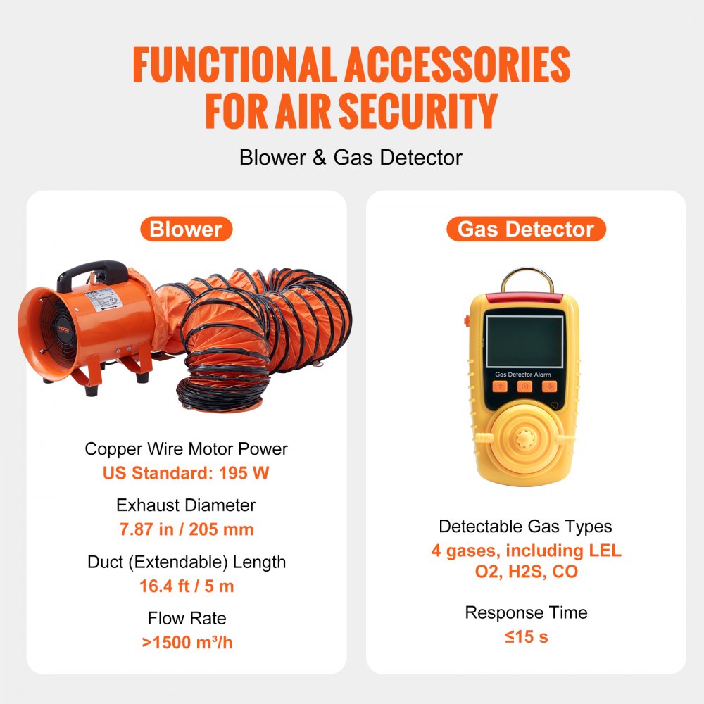 2600 lbs Winch Confined Space Tripod Kit, Confined Space Tripod 8` Legs and 98` Cable, Confined Space Rescue Tripod 33` Fall Protection with Blower, Gas detector, Harness.