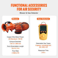 2600 lbs Winch Confined Space Tripod Kit, Confined Space Tripod 8` Legs and 98` Cable, Confined Space Rescue Tripod 33` Fall Protection with Blower, Gas detector, Harness.