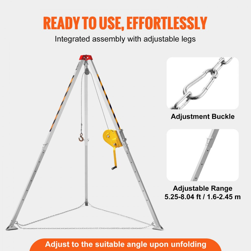 2600 lbs Winch Confined Space Tripod Kit, Confined Space Tripod 8` Legs and 98` Cable, Confined Space Rescue Tripod 33` Fall Protection with Blower, Gas detector, Harness.
