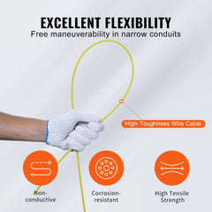 Fish Tape, 100 ft, 3/16-inch, Fiberglass Wire Puller with Optimized Housing and Handle, Easy-to-Use Cable Puller Tool, Flexible Wire Fishing Tools for Wall and Electrical Conduit, Non-Conductive