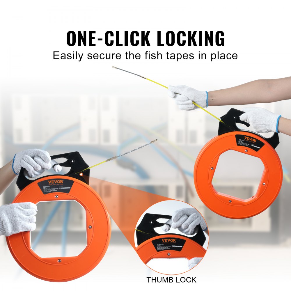 Fish Tape, 100 ft, 3/16-inch, Fiberglass Wire Puller with Optimized Housing and Handle, Easy-to-Use Cable Puller Tool, Flexible Wire Fishing Tools for Wall and Electrical Conduit, Non-Conductive