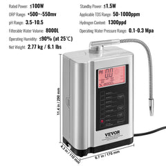 White Bostome alkaline water ionizer machine with digital display, flexible faucet, and power cord.