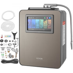 Bostome alkaline water ionizer machine with touchscreen, flexible hose, and accessory kit.