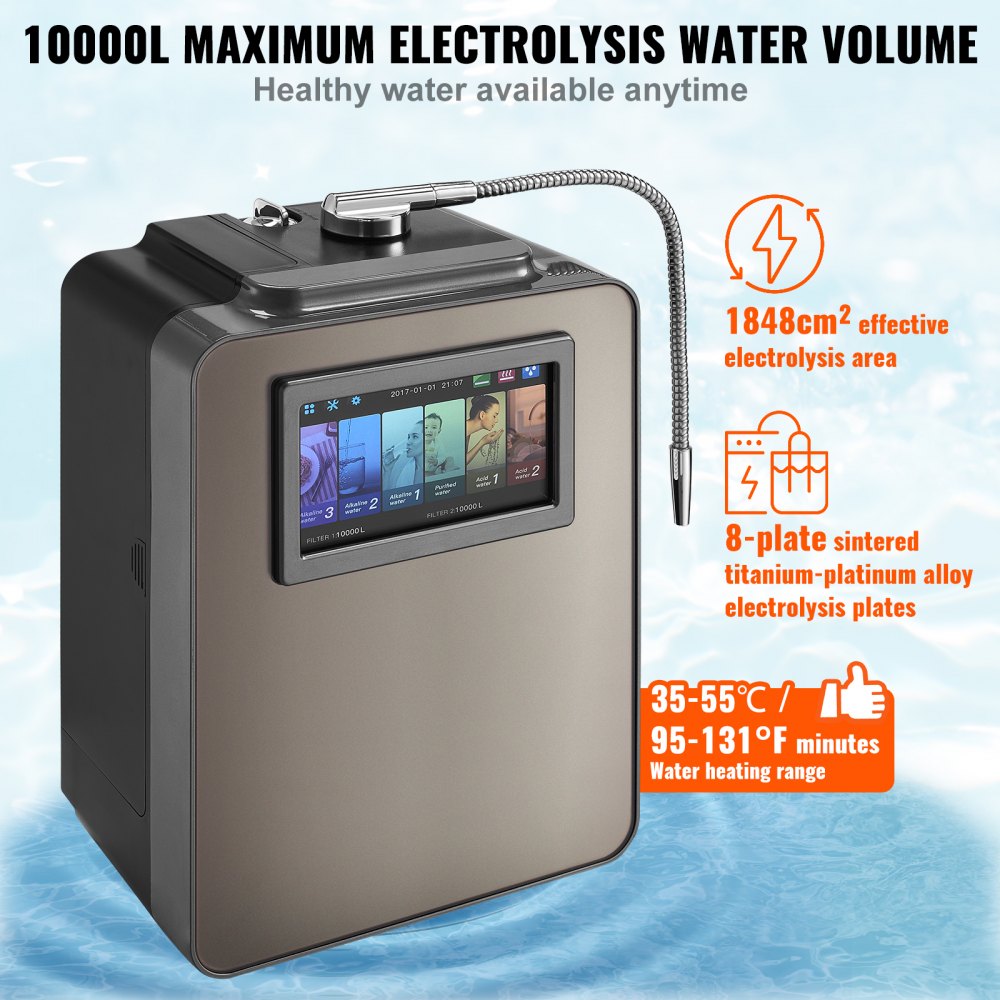 Bostome alkaline water ionizer machine with 8-plate titanium-platinum core and digital display.