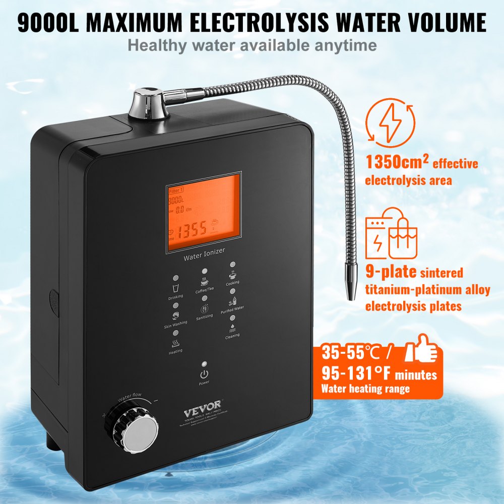 Bostome Alkaline Water Ionizer Machine with 9 plates and six water settings for customized hydration.