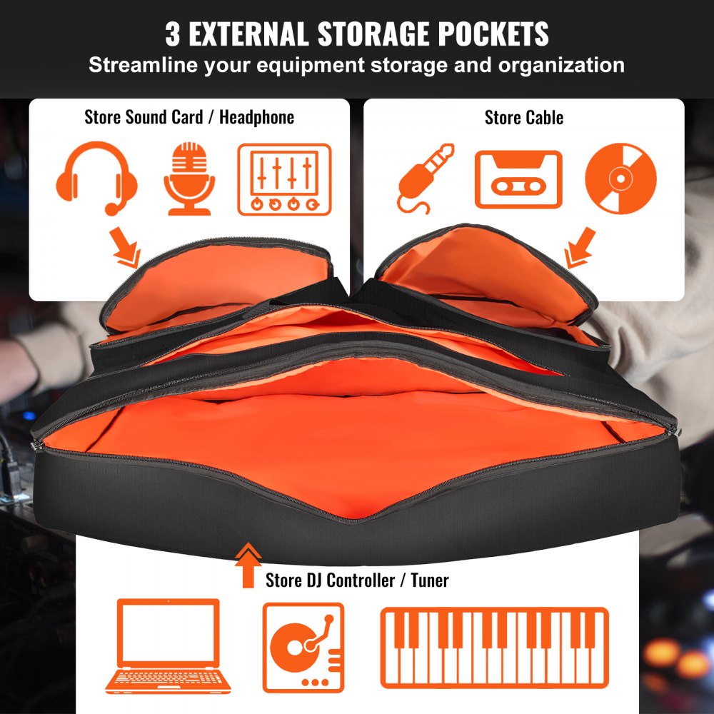 Padded DJ Mixer Gig Bag, 1200D Oxford Fabric, DJ Gear Carry Bag with a Storage Pocket 4.92 ft Removable Shoulder Strap 0.39 in Padding, 32.6 x 8.6 x 20.4 in Storage Case Fits for DJ Controller