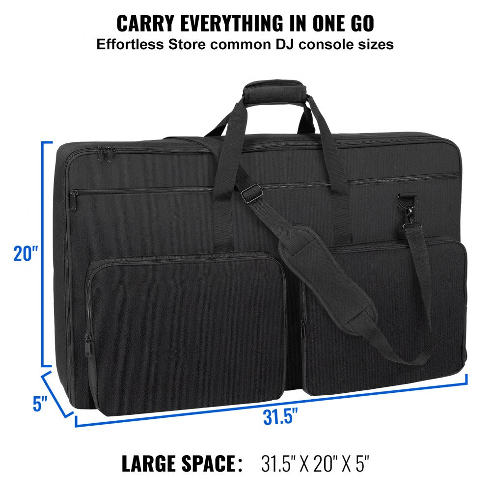 Padded DJ Mixer Gig Bag, 1200D Oxford Fabric, DJ Gear Carry Bag with a Storage Pocket 4.92 ft Removable Shoulder Strap 0.39 in Padding, 32.6 x 8.6 x 20.4 in Storage Case Fits for DJ Controller