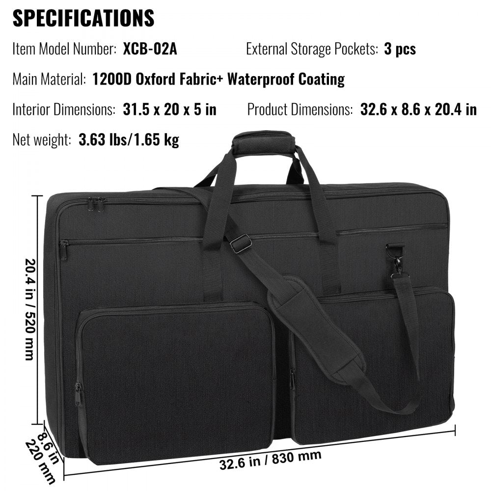 Padded DJ Mixer Gig Bag, 1200D Oxford Fabric, DJ Gear Carry Bag with a Storage Pocket 4.92 ft Removable Shoulder Strap 0.39 in Padding, 32.6 x 8.6 x 20.4 in Storage Case Fits for DJ Controller