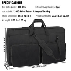 Padded DJ Mixer Gig Bag, 1200D Oxford Fabric, DJ Gear Carry Bag with a Storage Pocket 4.92 ft Removable Shoulder Strap 0.39 in Padding, 32.6 x 8.6 x 20.4 in Storage Case Fits for DJ Controller