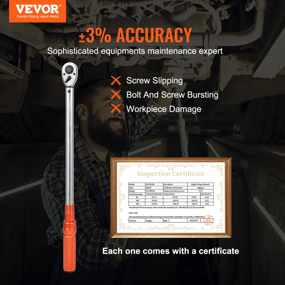 Bostome 1/2" drive click torque wrench with dual-direction and chrome-plated finish.