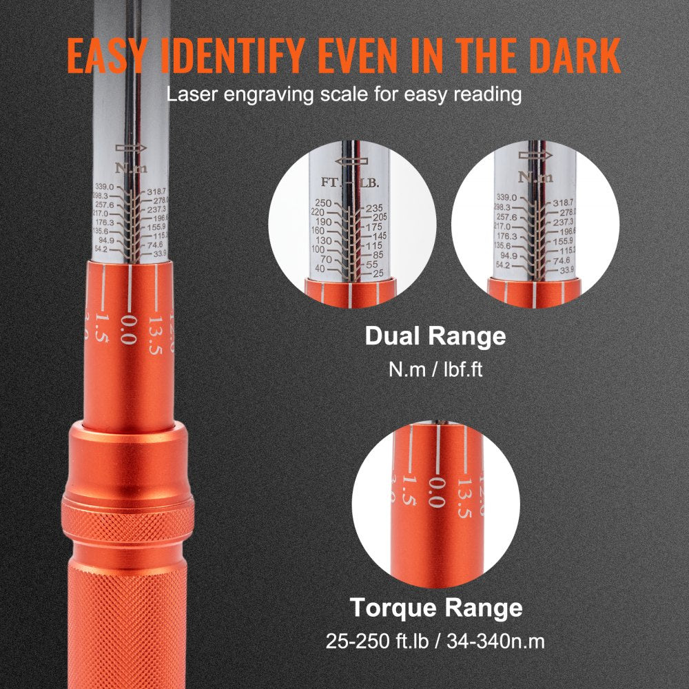 Bostome 1/2" drive click torque wrench with a chrome-plated finish and dual-direction capability.