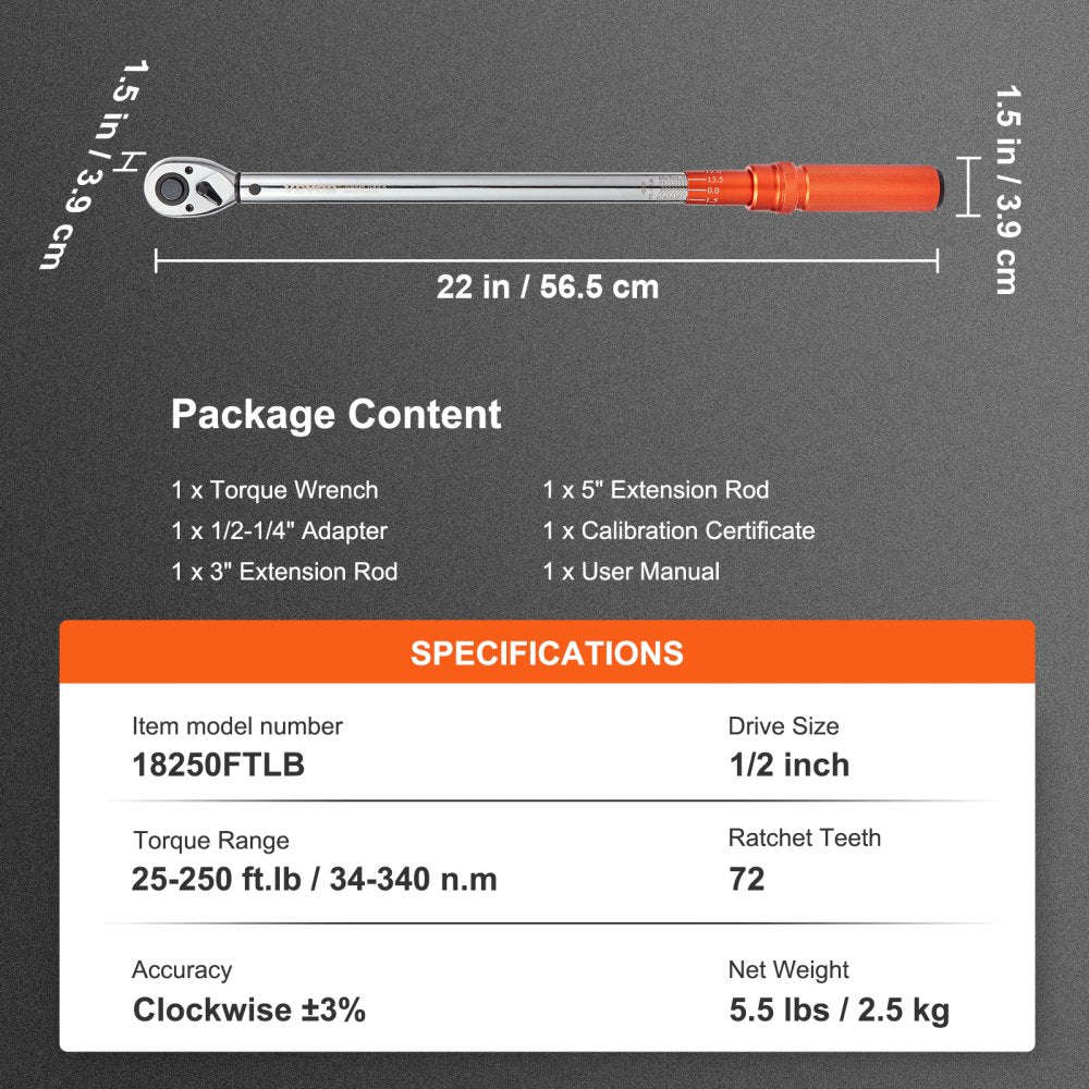Bostome 1/2" drive click torque wrench with dual-direction and chrome-plated finish.