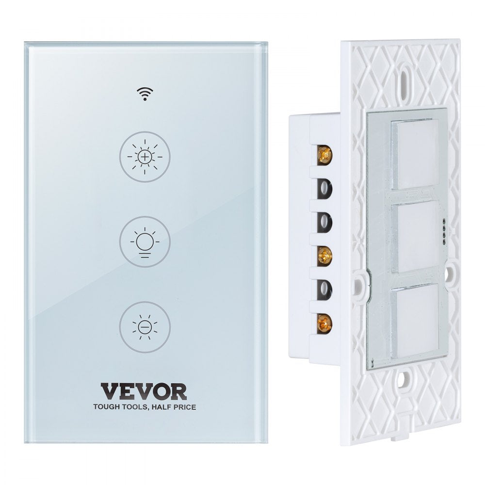WiFi Smart Light Dimmer Switch, 100-250V AC Wi-Fi 2.4GHz, 15% to 85% Stepless Dimming LED Dimmable Smart Switch with Touch Panel, App Remote Control Voice Compatible with Alexa Google Home