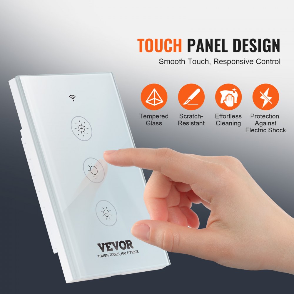 2PCS WiFi Smart Light Dimmer Switch, 100-250V AC Wi-Fi 2.4GHz, 15% to 85% Stepless Dimming LED Dimmable Smart Switch with Touch Panel, App Remote Control Voice Compatible with Alexa Google Home