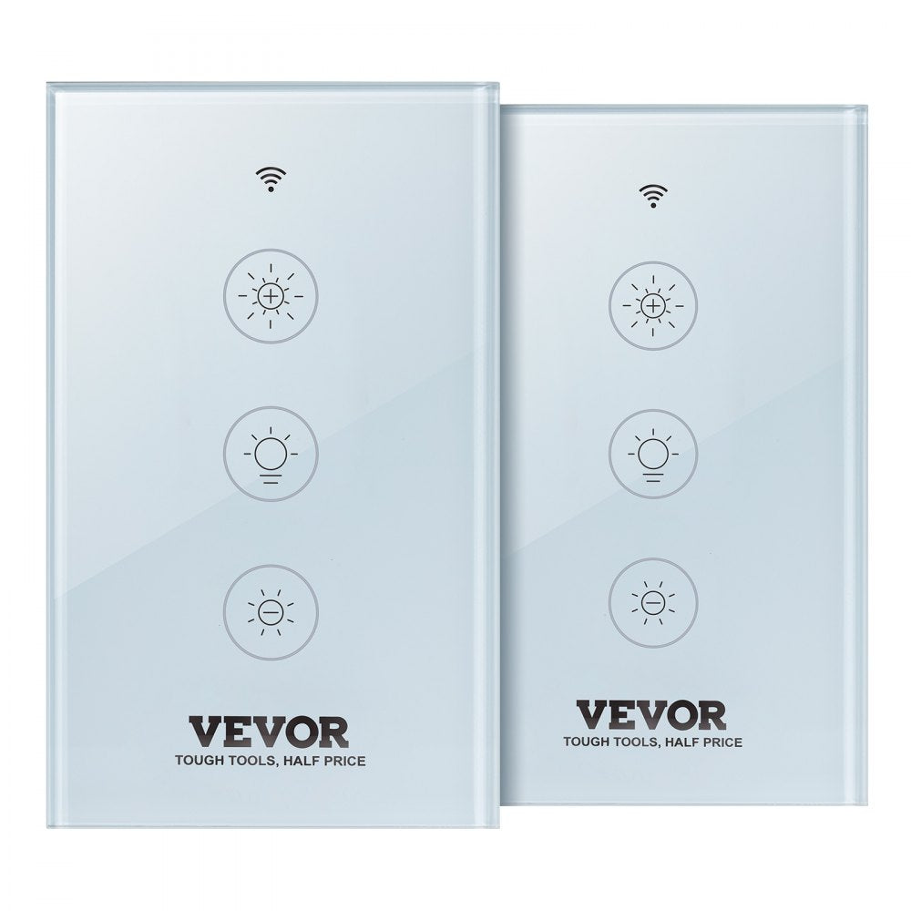 2PCS WiFi Smart Light Dimmer Switch, 100-250V AC Wi-Fi 2.4GHz, 15% to 85% Stepless Dimming LED Dimmable Smart Switch with Touch Panel, App Remote Control Voice Compatible with Alexa Google Home