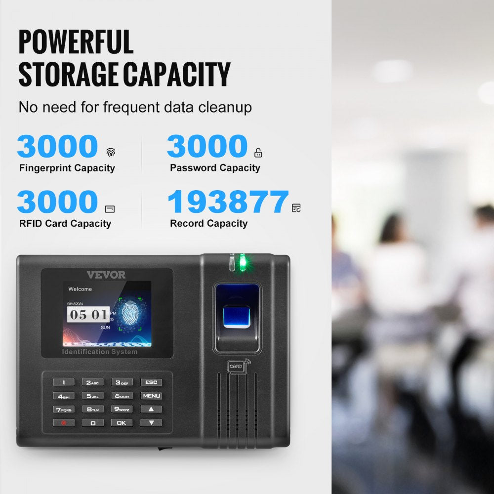 Time Clock, Employee Attendance Machine with Fingerprint, RFID and PIN Punching in One, Standalone Biometric Clock in Machine for Employees Small Business with 5 RFID Cards & No Monthly Fees