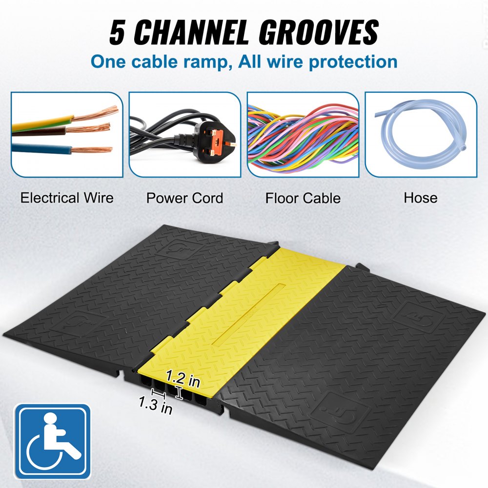 5Channel Cable Protector Ramp 22000lbs Load ADA Compliant Wire Cable Cover