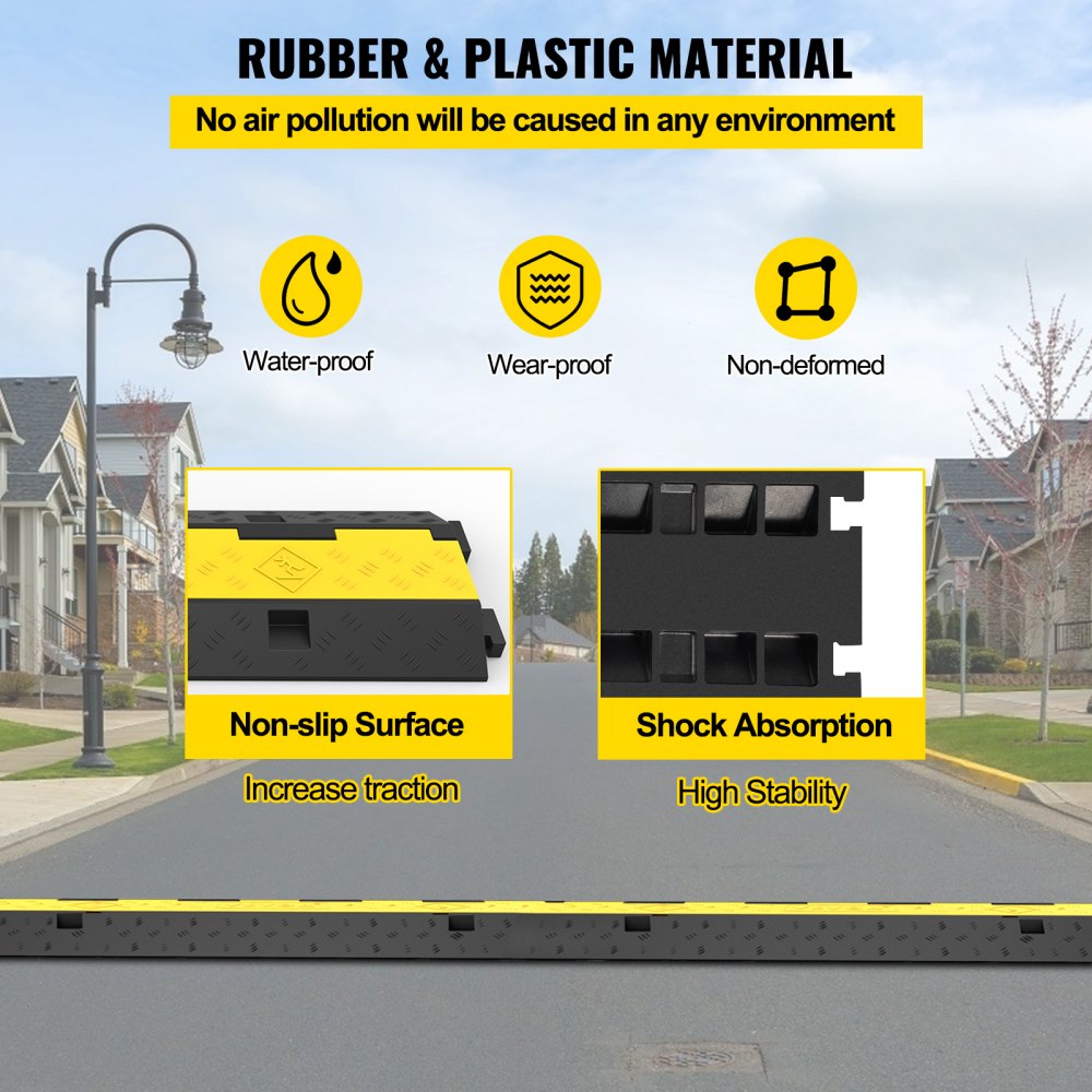 Cable Protector Ramp, 4 Packs 2 Channels Speed Bump Hump, Rubber Modular Speed Bump Rated 11000 LBS Load Capacity, Protective Wire Cord Ramp Driveway Rubber Traffic Speed Bumps Cable Protector