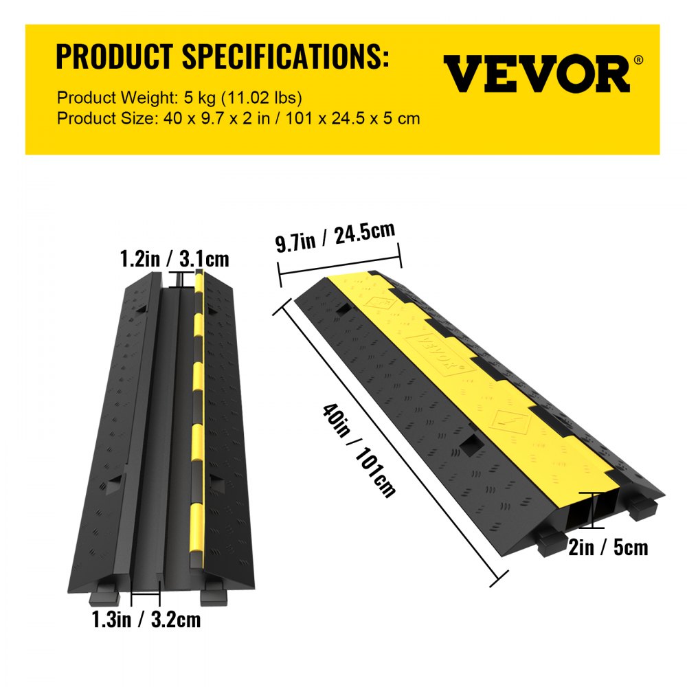 Cable Protector Ramp, 4 Packs 2 Channels Speed Bump Hump, Rubber Modular Speed Bump Rated 11000 LBS Load Capacity, Protective Wire Cord Ramp Driveway Rubber Traffic Speed Bumps Cable Protector