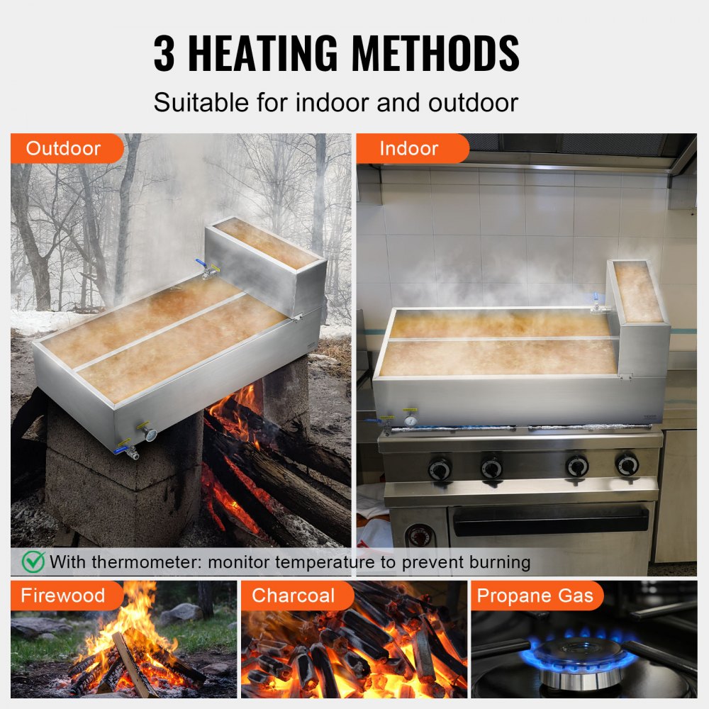 Maple Syrup Evaporator Pan 304 Stainless Steel with Valves and Thermometer