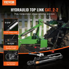 Hydraulic top link for Cat. 2-2 tractors with 8-5/16 inch stroke and 19-11/16 to 28 inch length.
