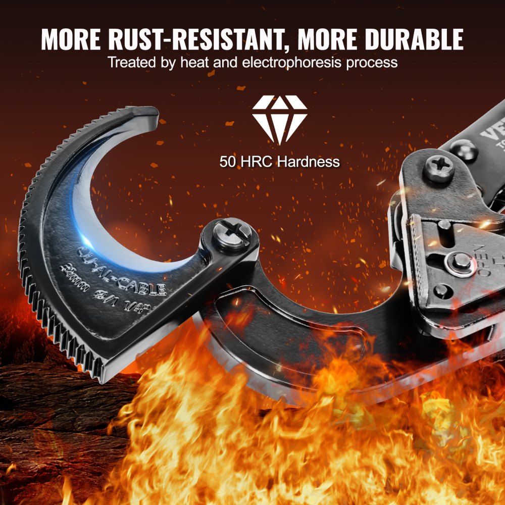 Bostome 10" ratcheting cable cutter with heavy-duty blades for cutting up to 240 mm² cables.