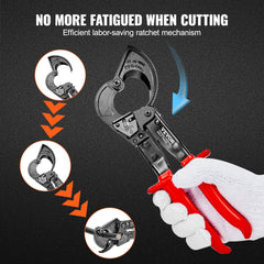 Bostome 10" ratcheting cable cutter with heavy-duty blades for cutting up to 240 mm² cables.
