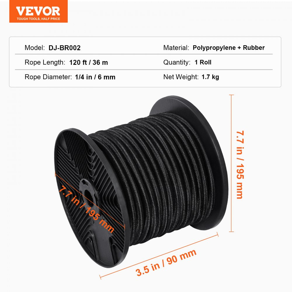 1/4in Bungee Cord 120 ft/36 m Spool Heavy Duty Bungee Straps 100% Stretch