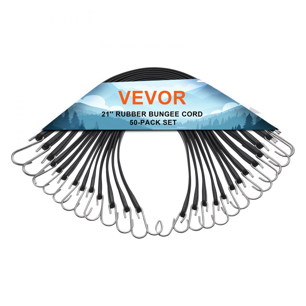 50 Pcs Flat Bungee Cord Set 19.8 mm Heavy Duty Bungee Straps with S-Hook