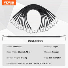 10 Pcs Flat Bungee Cord Set 20 mm Heavy Duty Bungee Straps with S-Hook