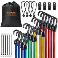 32 Pcs Bungee Cords Set 8 mm Heavy Duty Bungee Straps with A3 Steel Hooks