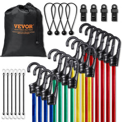 32 Pcs Bungee Cords Set 8 mm Heavy Duty Bungee Straps with A3 Steel Hooks