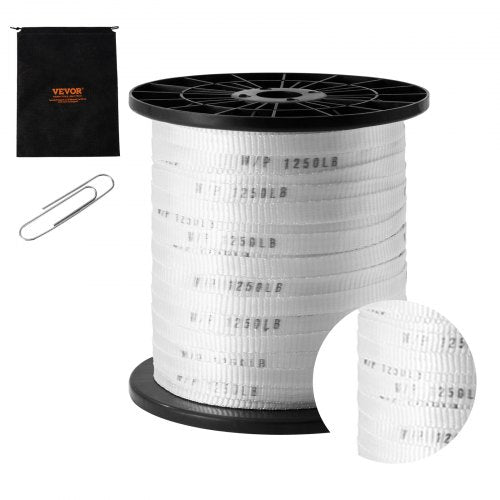 Polyester Pull Tape, 1/2" x 528` Mule Tape Flat Rope, 1250 lbf Tensile Capacity, Printed Webbing Cable Pulling Tape for Packaging, Gardening, Commercial Electrical, Conduit Work, White