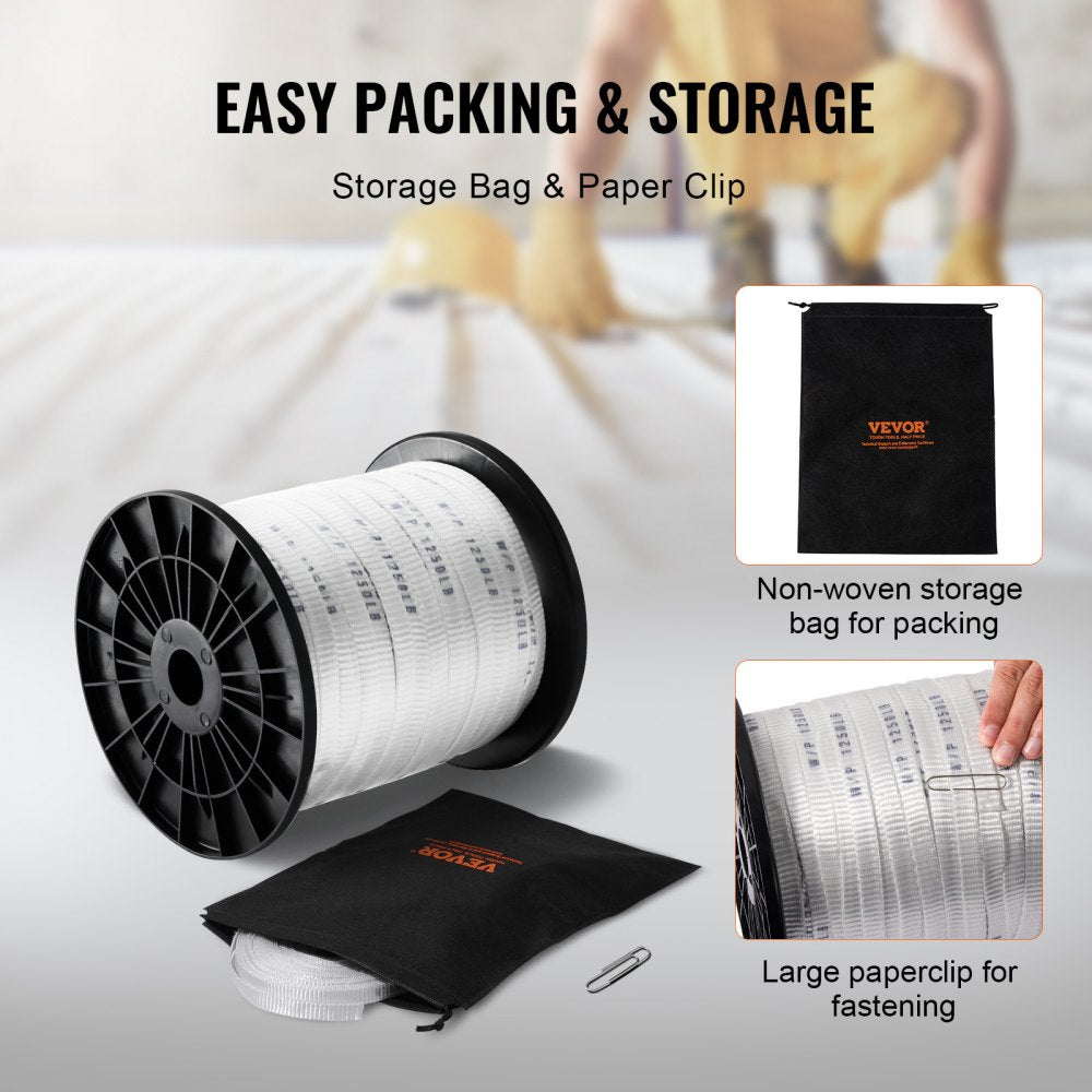 Polyester Pull Tape, 1/2" x 528` Mule Tape Flat Rope, 1250 lbf Tensile Capacity, Printed Webbing Cable Pulling Tape for Packaging, Gardening, Commercial Electrical, Conduit Work, White