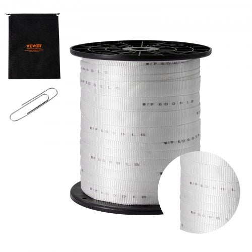 Polyester Pull Tape, 1" x 528` Mule Tape Flat Rope, 6000 lbf Tensile Capacity, Printed Webbing Cable Pulling Tape for Packaging, Gardening, Commercial Electrical, Conduit Work, White