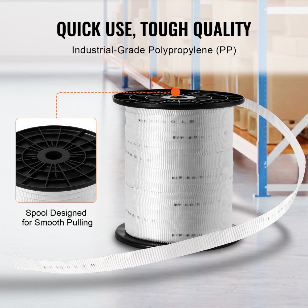 Polyester Pull Tape, 1" x 528` Mule Tape Flat Rope, 6000 lbf Tensile Capacity, Printed Webbing Cable Pulling Tape for Packaging, Gardening, Commercial Electrical, Conduit Work, White