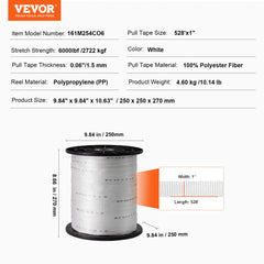 Polyester Pull Tape, 1" x 528` Mule Tape Flat Rope, 6000 lbf Tensile Capacity, Printed Webbing Cable Pulling Tape for Packaging, Gardening, Commercial Electrical, Conduit Work, White