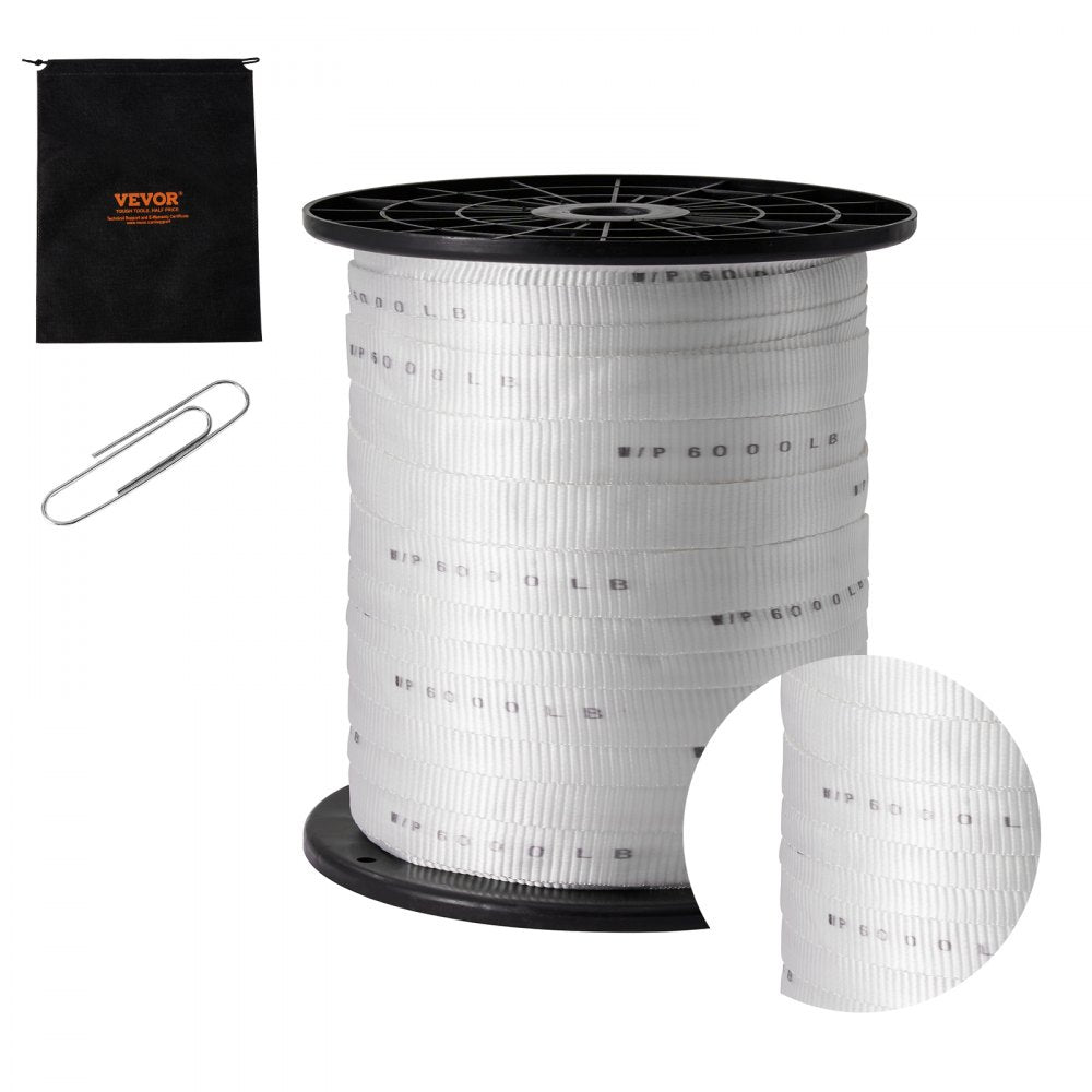 Polyester Pull Tape, 1" x 528` Mule Tape Flat Rope, 6000 lbf Tensile Capacity, Printed Webbing Cable Pulling Tape for Packaging, Gardening, Commercial Electrical, Conduit Work, White