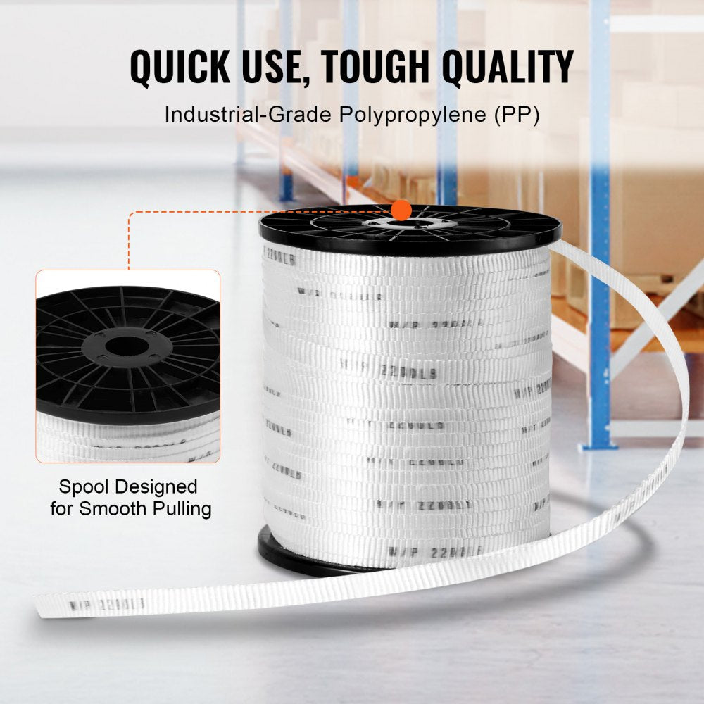 Polyester Pull Tape, 5/8" x 630` Mule Tape Flat Rope, 2200 lbf Tensile Capacity, Printed Webbing Cable Pulling Tape for Packaging, Gardening, Commercial Electrical, Conduit Work, White