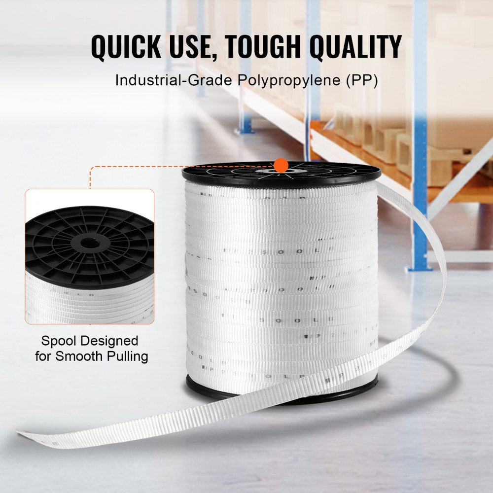 Polyester Pull Tape, 3/4" x 1053` Mule Tape Flat Rope, 2500 lbf Tensile Capacity, Printed Webbing Cable Pulling Tape for Packaging, Gardening, Commercial Electrical, Conduit Work, White