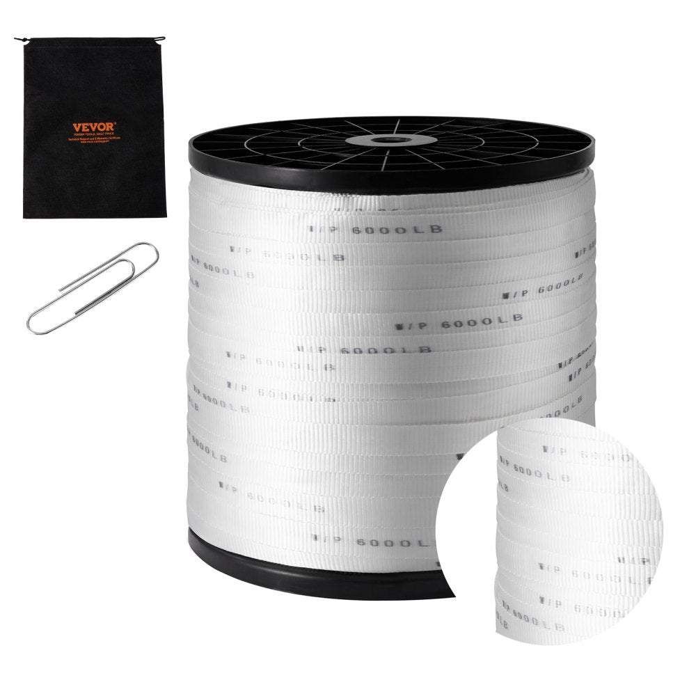 Polyester Pull Tape, 1" x 2103` Mule Tape Flat Rope, 6000 lbf Tensile Capacity, Printed Webbing Cable Pulling Tape for Packaging, Gardening, Commercial Electrical, Conduit Work, White