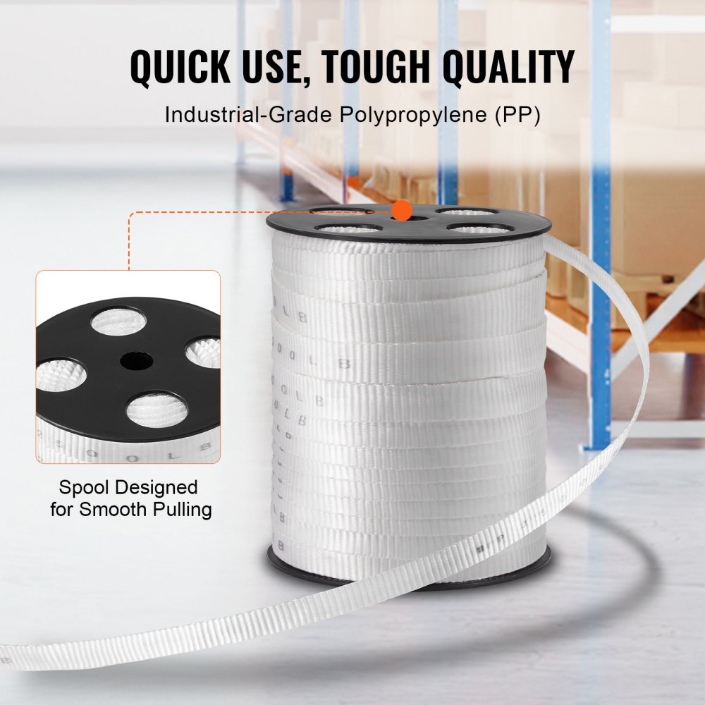 Polyester Pull Tape, 3/4" x 265` Mule Tape Flat Rope, 2500 lbf Tensile Capacity, Printed Webbing Cable Pulling Tape for Packaging, Gardening, Commercial Electrical, Conduit Work, White