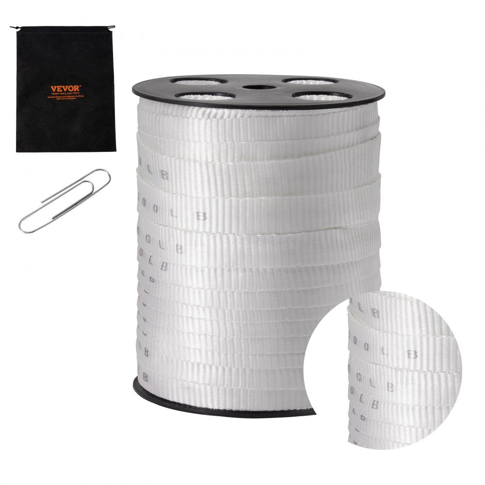 Polyester Pull Tape, 3/4" x 265` Mule Tape Flat Rope, 2500 lbf Tensile Capacity, Printed Webbing Cable Pulling Tape for Packaging, Gardening, Commercial Electrical, Conduit Work, White