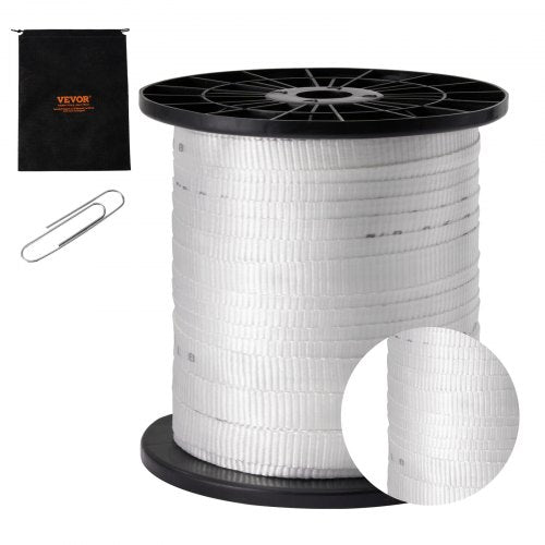 Polyester Pull Tape, 3/4" x 318` Mule Tape Flat Rope, 2500 lbf Tensile Capacity, Printed Webbing Cable Pulling Tape for Packaging, Gardening, Commercial Electrical, Conduit Work, White