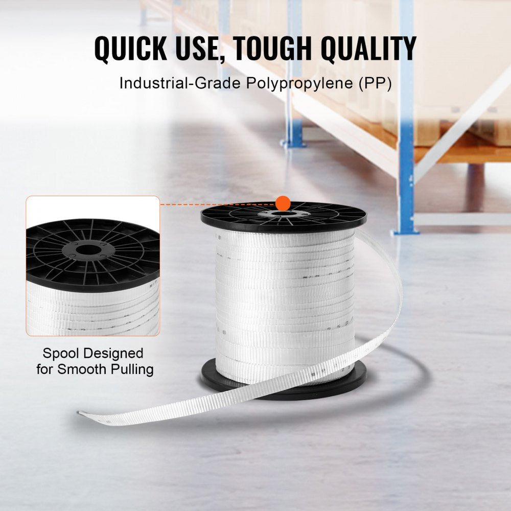Polyester Pull Tape, 3/4" x 318` Mule Tape Flat Rope, 2500 lbf Tensile Capacity, Printed Webbing Cable Pulling Tape for Packaging, Gardening, Commercial Electrical, Conduit Work, White