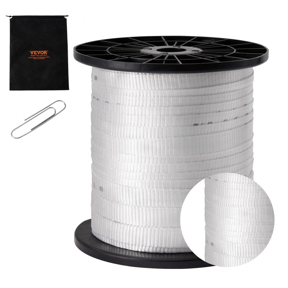 Polyester Pull Tape, 3/4" x 318` Mule Tape Flat Rope, 2500 lbf Tensile Capacity, Printed Webbing Cable Pulling Tape for Packaging, Gardening, Commercial Electrical, Conduit Work, White