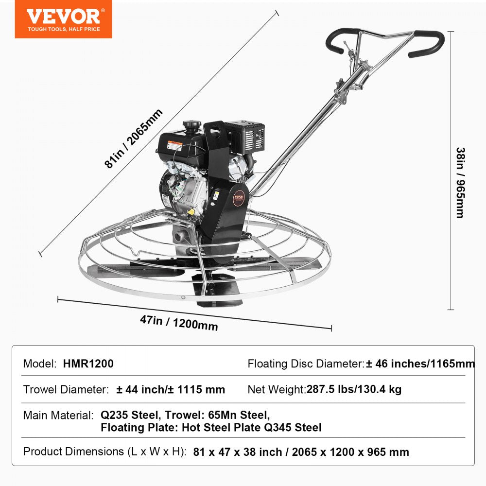 Bostome 46" gas power trowel with 14HP KOHLER engine and adjustable hardened steel blades.