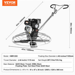 Bostome 46" gas power trowel with 14HP KOHLER engine and adjustable hardened steel blades.