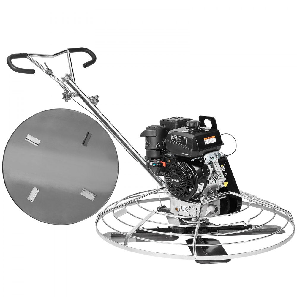 Bostome 46" gas power trowel with 14HP Kohler engine and hardened steel blades for concrete finishing.