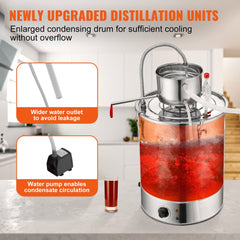 Alcohol Still, 15 Gal 50L Water Alcohol Distiller, Home Distillery Kit include Stainless Steel Tube & Pump & One-way Exhaust Valve & Thermometer (30-120℃ ) for DIY Whisky Wine Brandy, Silver